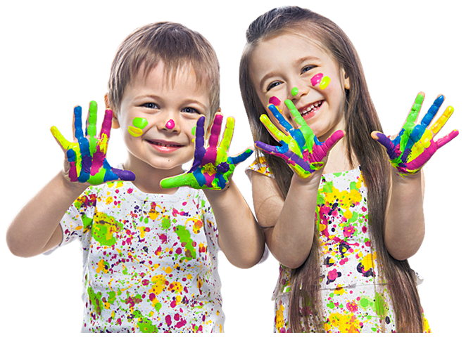 Happy children with painted hands